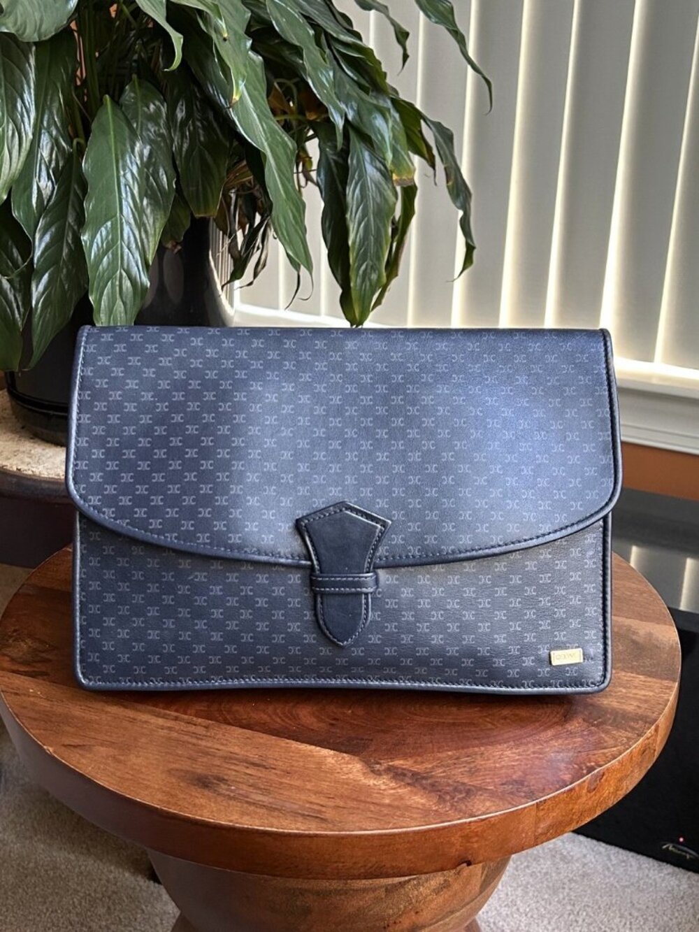 CELINE Flap Clutch, Bag, Leather Trim, Navy Blue